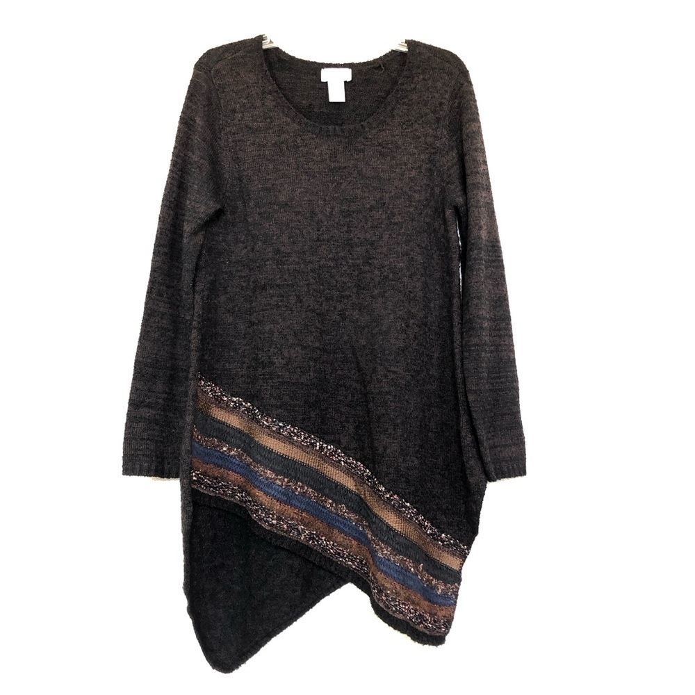 Soft Surroundings Brown Asymmetrical Striped Hem  Sweater size Small